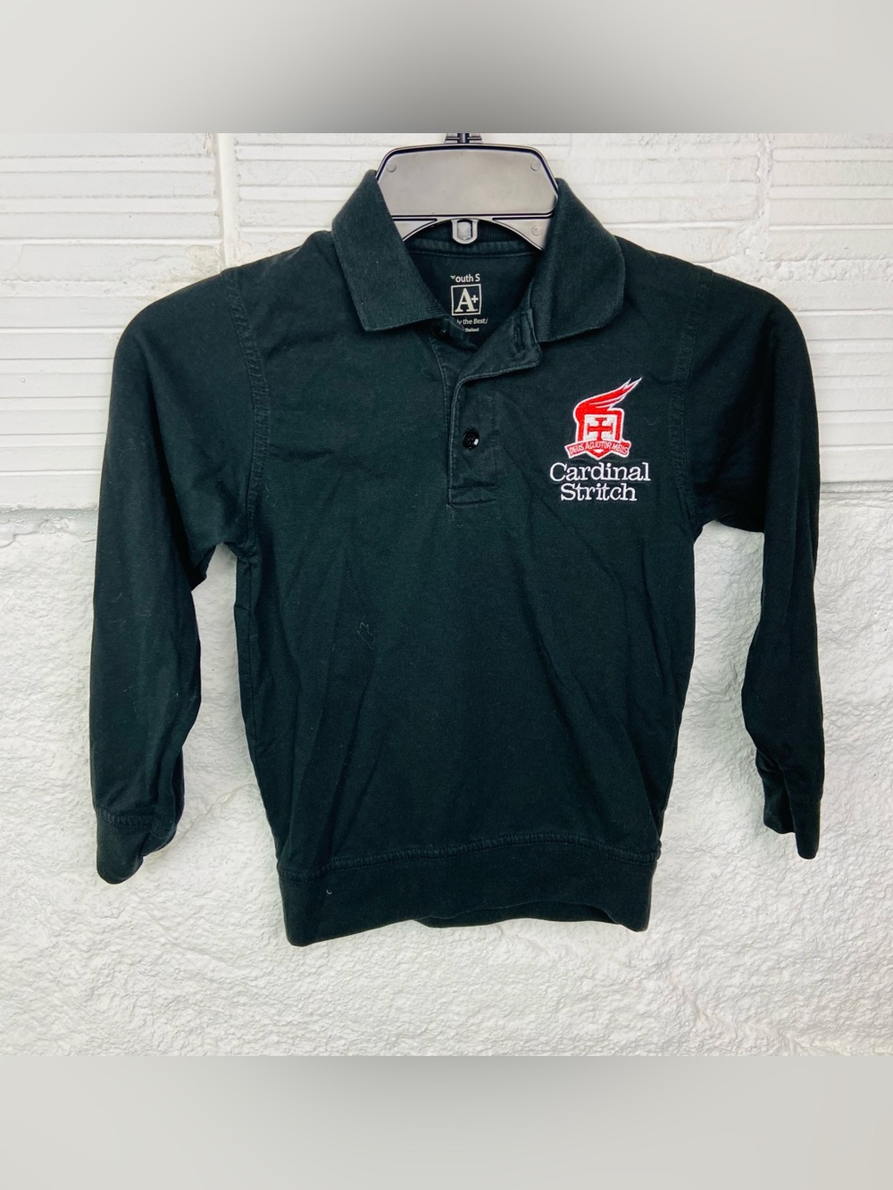 Cardinal stritch private Catholic school cotton Black Long-Sleeve Polo SZ S & L